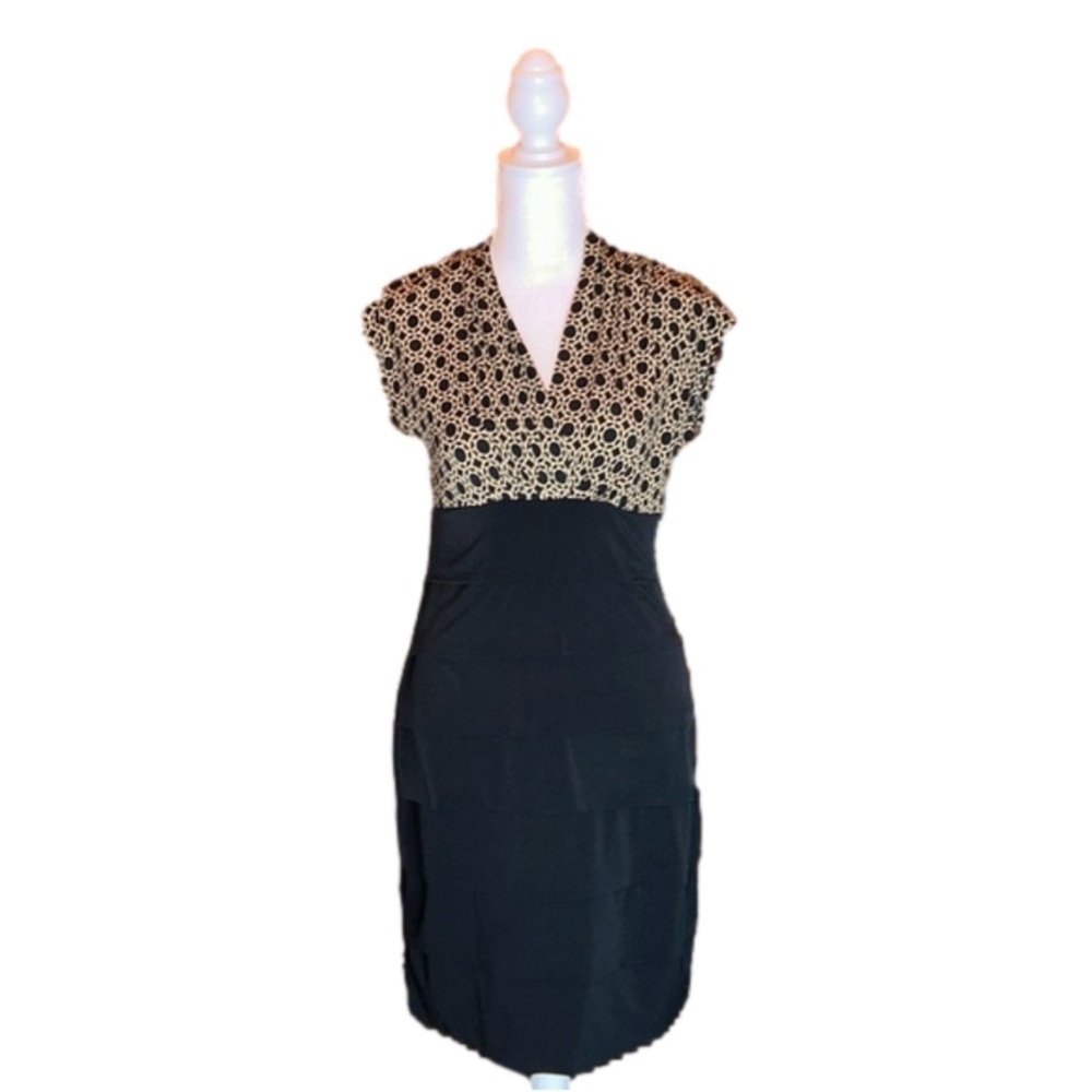 ENFOCUS STUDIO Form Fitting Black with Tan Print Casual Dress Size 6